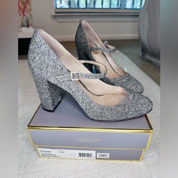 Louise et Cie Jayde Mary Jane block heel pump tweed fabric black/white 8.5M​ - Picture 5 of 13